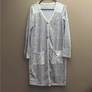 White/Black strip Cardigan ~ size medium